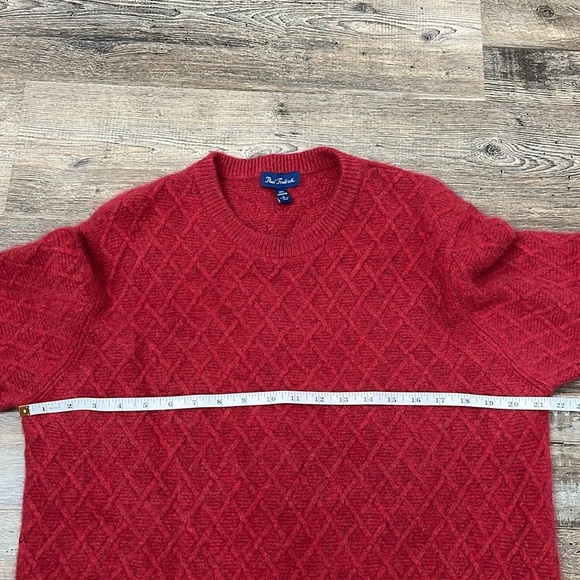 Red 100% Cashmere Diamond Cable Knit Sweater Sz L Holiday Fuzzy Preppy Shrunk - Picture 7 of 11